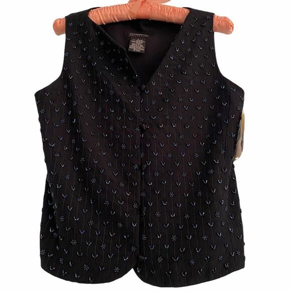 Liz Claiborne Black Beaded Vest New With Tags 4 - Picture 1 of 7